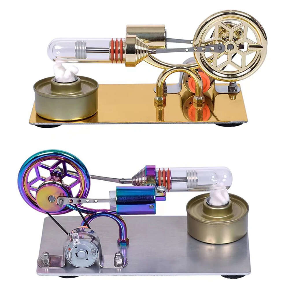 Gold - K211 Hot Air Stirling Engine Model Electricity Generator with Colorful LED Physics Experiment