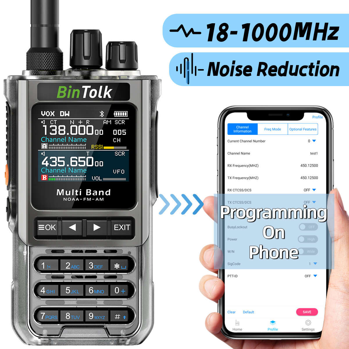 bluetooth+Frequency Writing Cable - BinTolk BT8200 10W Tri Power Two Way Radio Walkie Talkie 256CH W