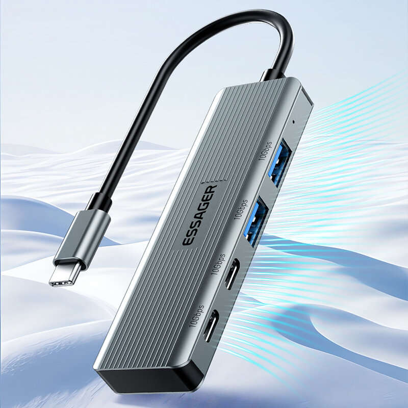 2USB-C+2USB-A - Essager 4 in 1 Type C to USB Hub 4 Ports USB3.2 Gen 2 Portable High Speed Splitter A