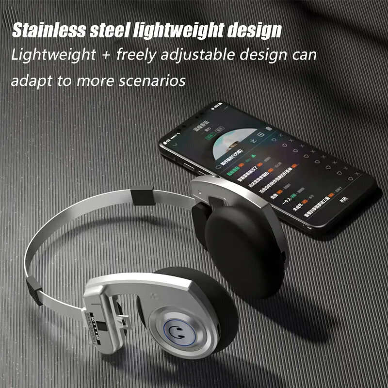 Silver - H1Pro bluetooth Headset Retro Stainless Steel Headphone Dual 36mm Dynamic Coils Telescopic