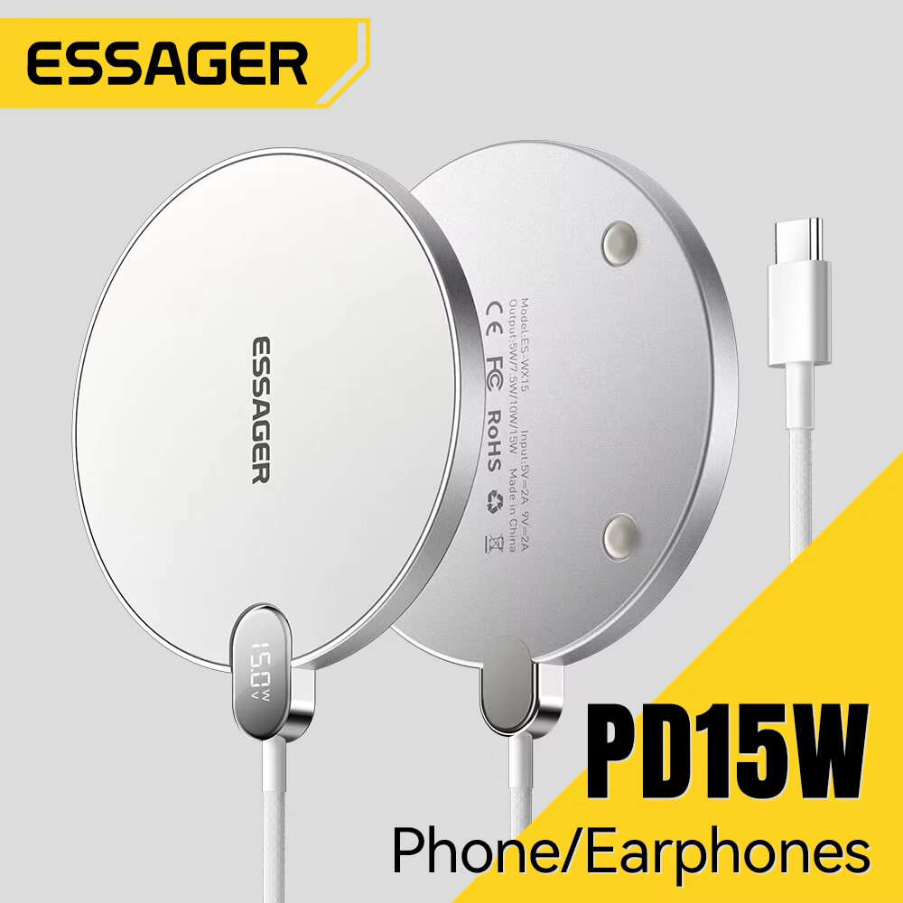 Black - ESSAGER ES-WX15 15W Wireless Charger with LED Power Display Fast Wireless Charging Pad for S