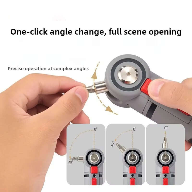 Grey - Multi Angle Electric Screwdriver 4V Lithium Battery Compact Design 3 Torque Settings LED Ligh