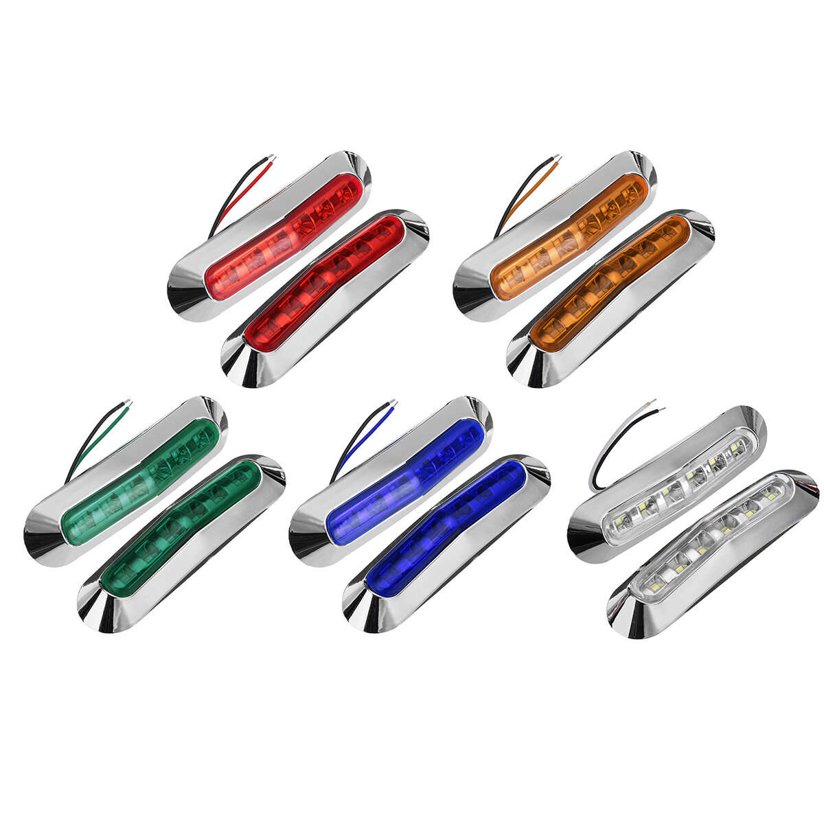 Red - 2PCS 6LED Side Marker Lights Lamp 12V 24V for Truck Trailer Caravan Lorry Van