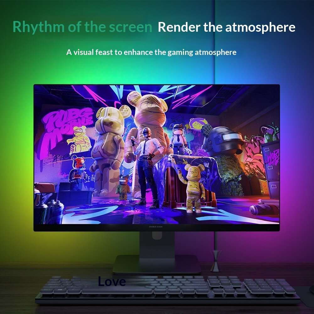 for 34-inch Screen - Elfeland RGB LED Light Bar Screen Sync & Music Sync Computer Monitor Ambient Ba