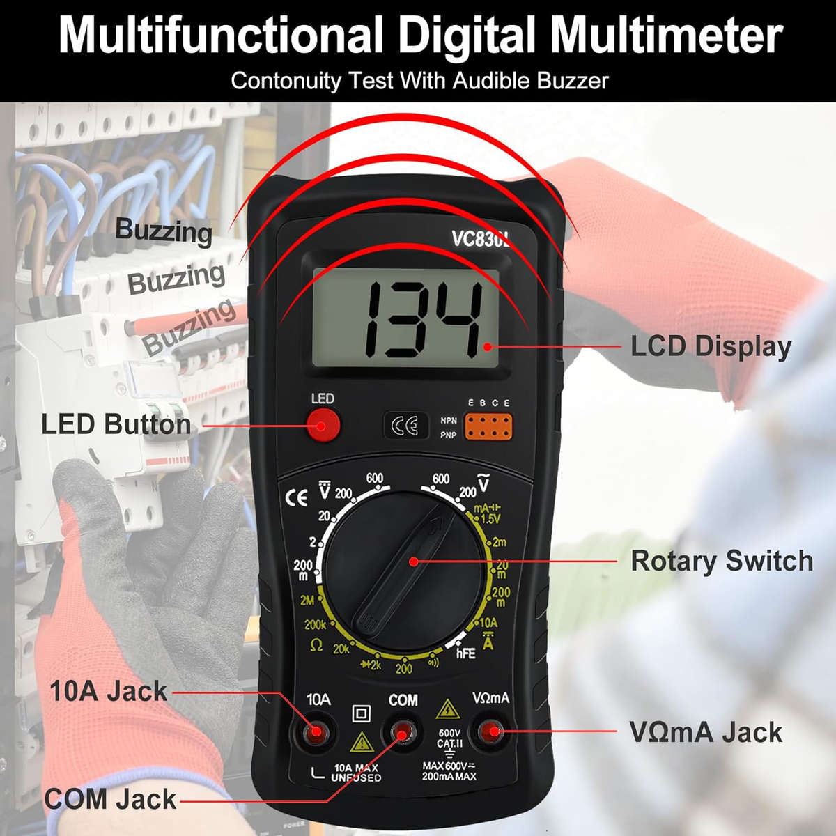Digital Multimeter Pocket, Multifunction Battery Tester with Backlight Test Wire, Voltage Tester wit
