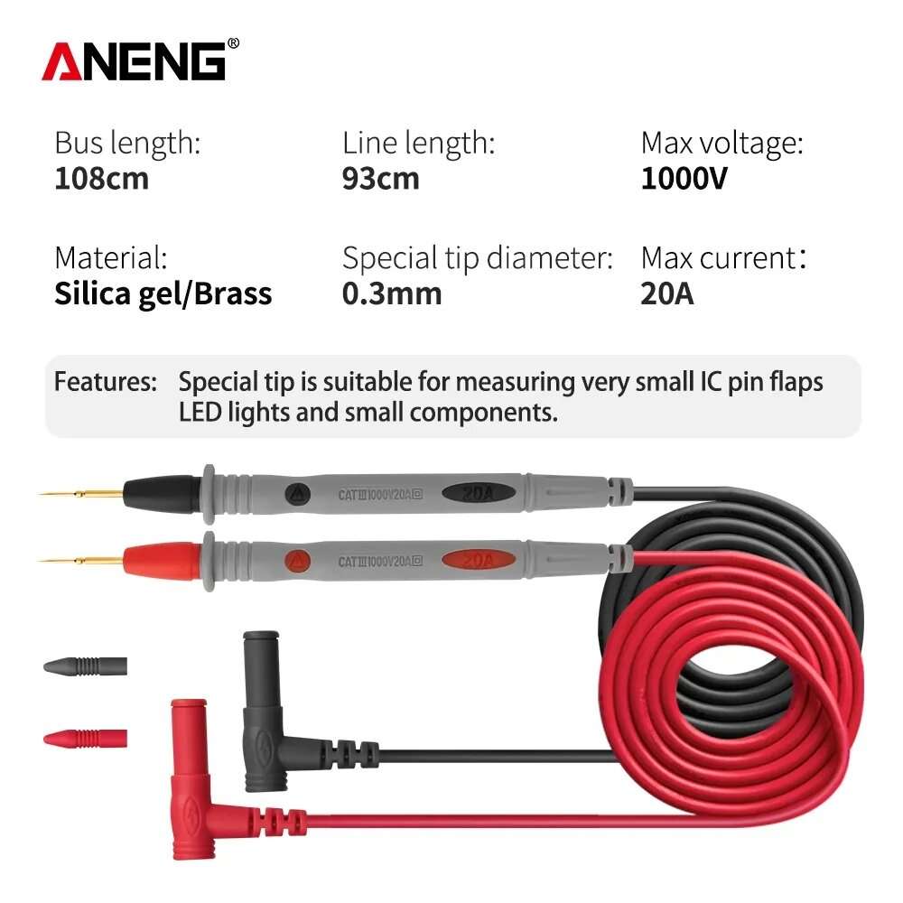 ANENG PT1031 20A 1000V Slicon Rubber Delay Wire Gold Plated Sharp Probe Needles Digital Multi Meter