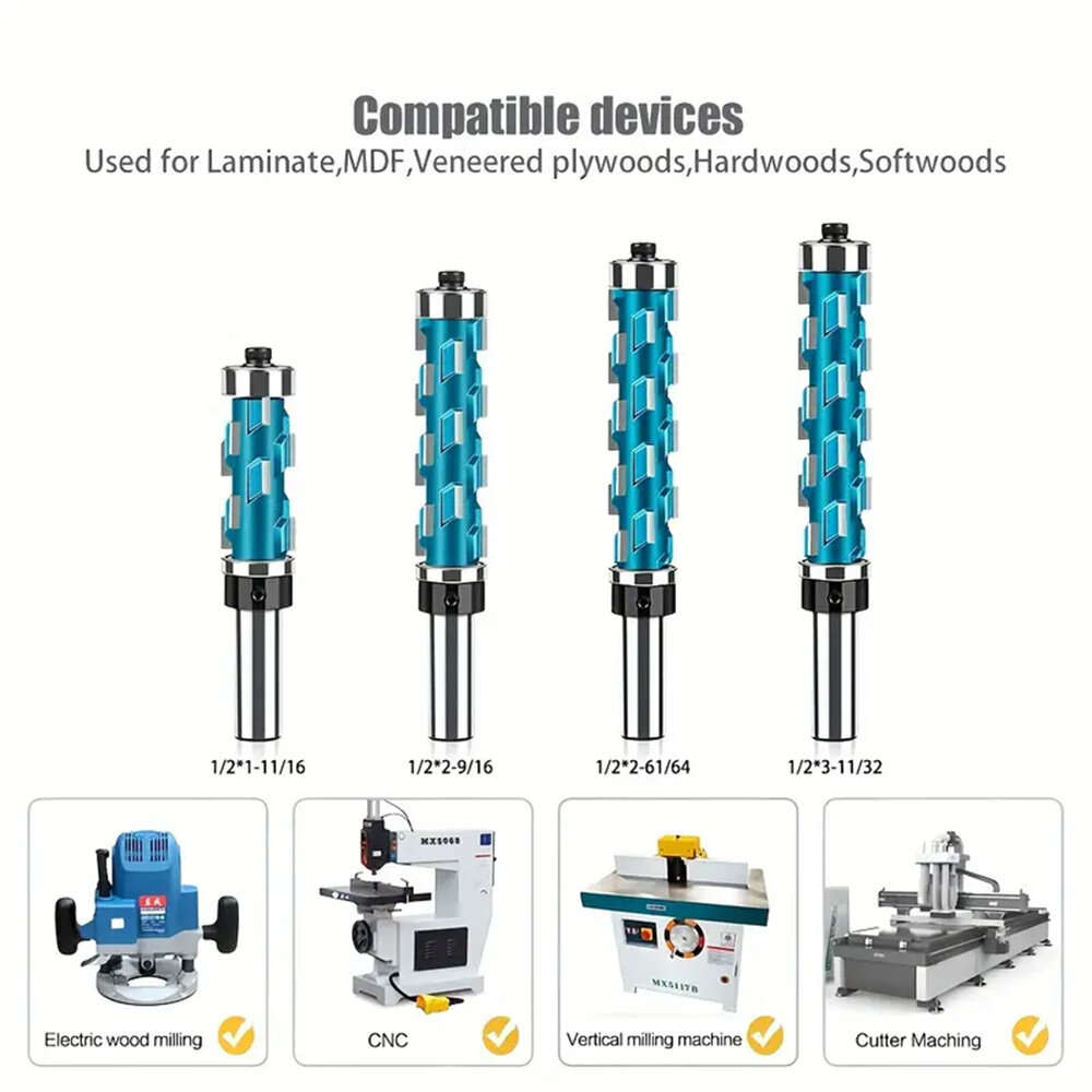 1/2 Shank - Spiral Flush Trim Router Bit Set With Double Bearings 1/2in 12mm Shank Blue Precision Wo