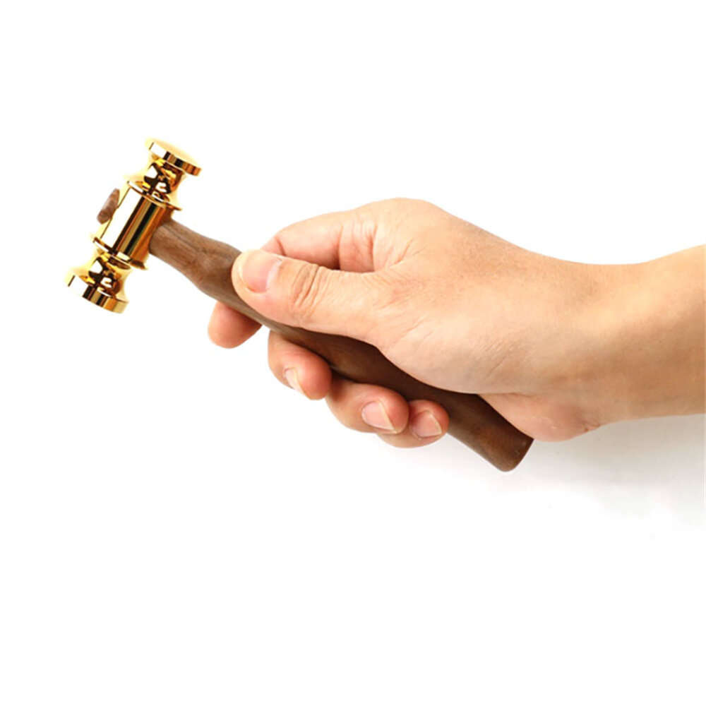 l - Brass Hammers Solid Mirror Polished Commencement Starting Hammer Wooden Handle Leather Craft Wor