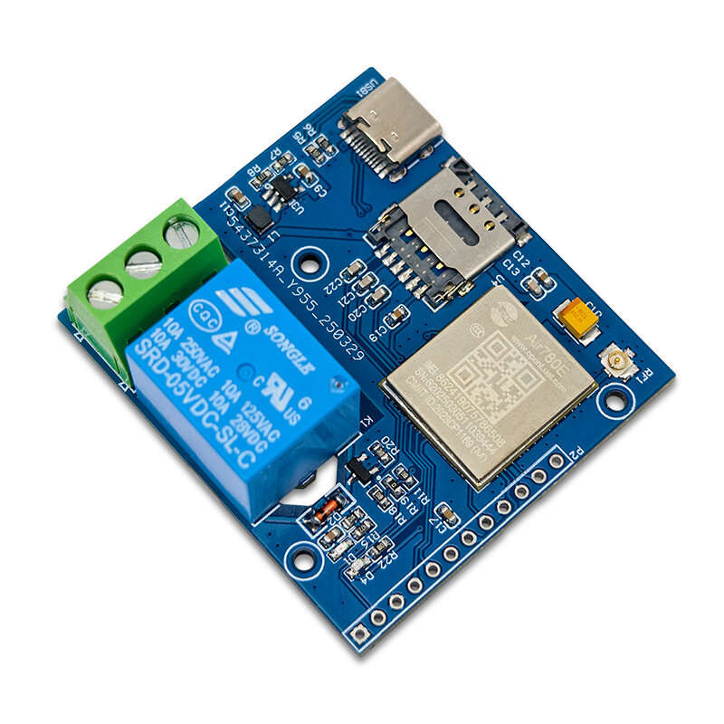 Board Only - AIR780E 4G IoT Relay Module Single Channel AT Command Support Low Power Type-C Nano SIM