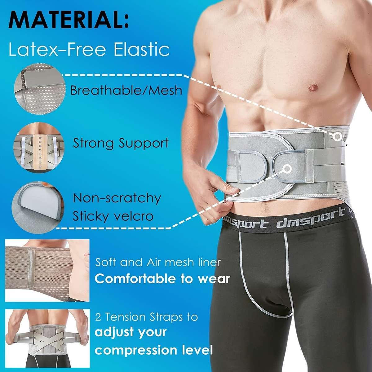 2XL - Back Support Belt Widen Comfort Anti-Skid Waist Spine Protection for Sport Injury Recovery