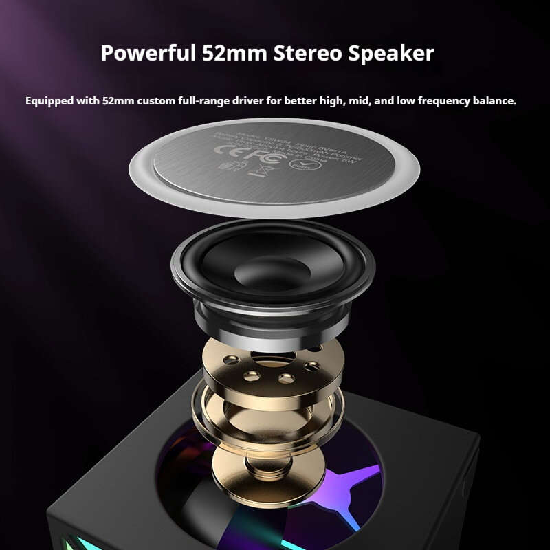 Black - Yesido YSW34 3D Music Box bluetooth Speaker Portable Speaker RGB Colorful Light 52mm Driver