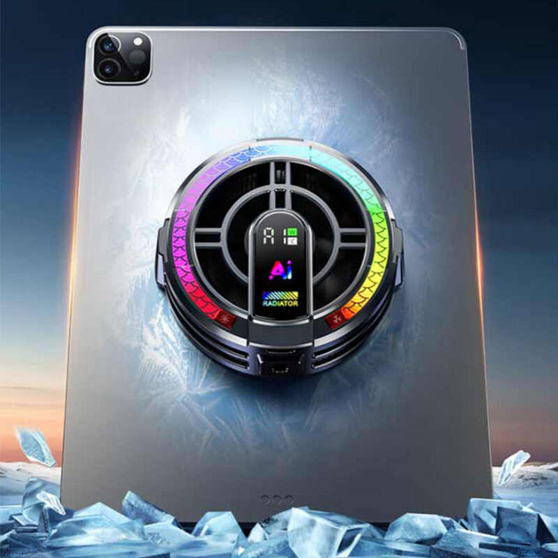 Black - H6pro Magnetic Semiconductor Tablet Cooler for iPad Cooling Fan with Ai Smart Temperature Co