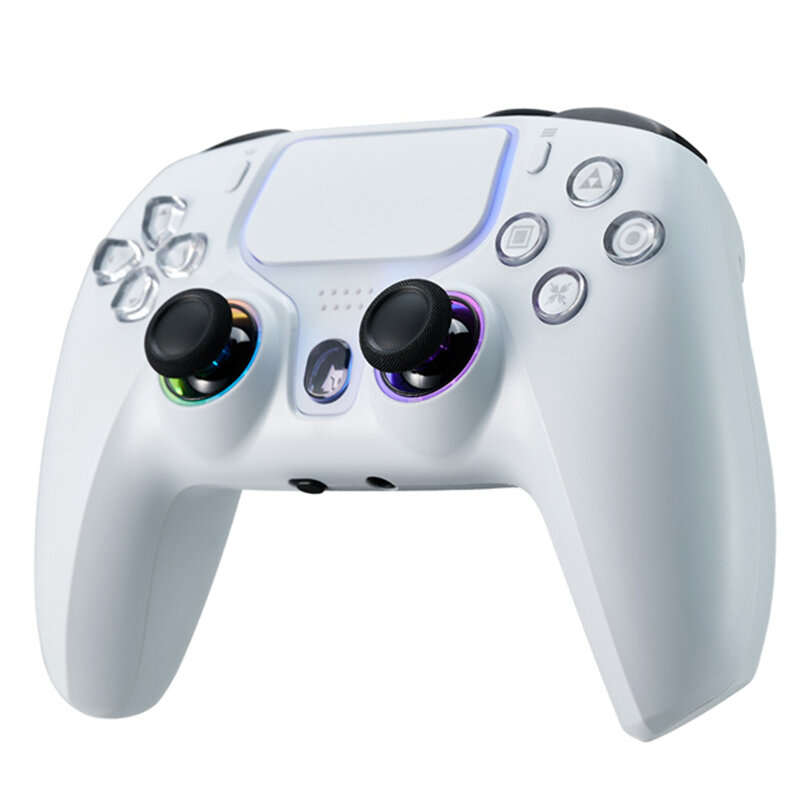 White - NBCP 736F for PS5 Controller Wired Gamepad with Hall Effect Triggers and RGB Joysticks Dual