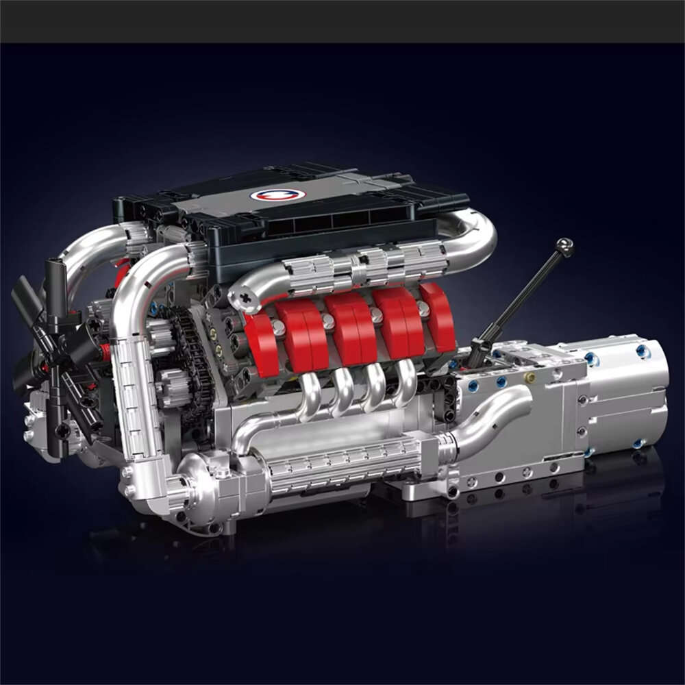 Red - Mould King 10203 The MB Car V8 Engine Model with Gearbox Building Block Technical Car Engine B