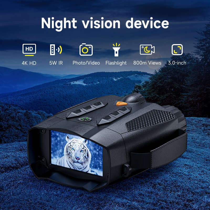 Black - 326 Night Vision Device 4K Ultra HD 800m Range 10x Zoom with 512G Storage