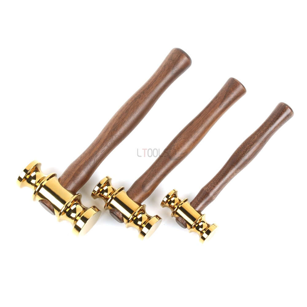 l - Brass Hammers Solid Mirror Polished Commencement Starting Hammer Wooden Handle Leather Craft Wor