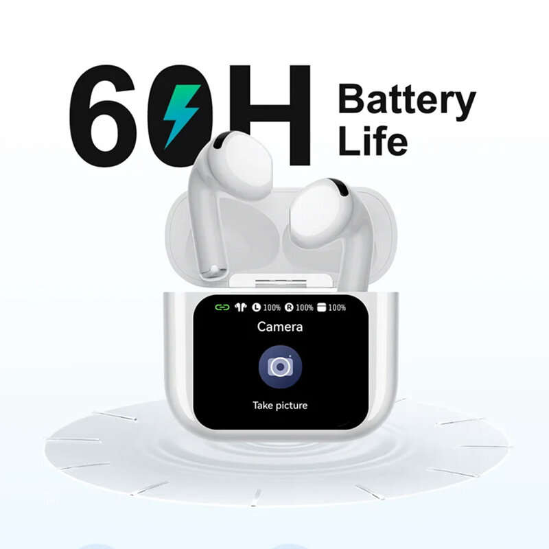 White - T13 AI Translation bluetooth 5.4 Earphone with Touch Screen Function 13mm Dynamic Coil Low L