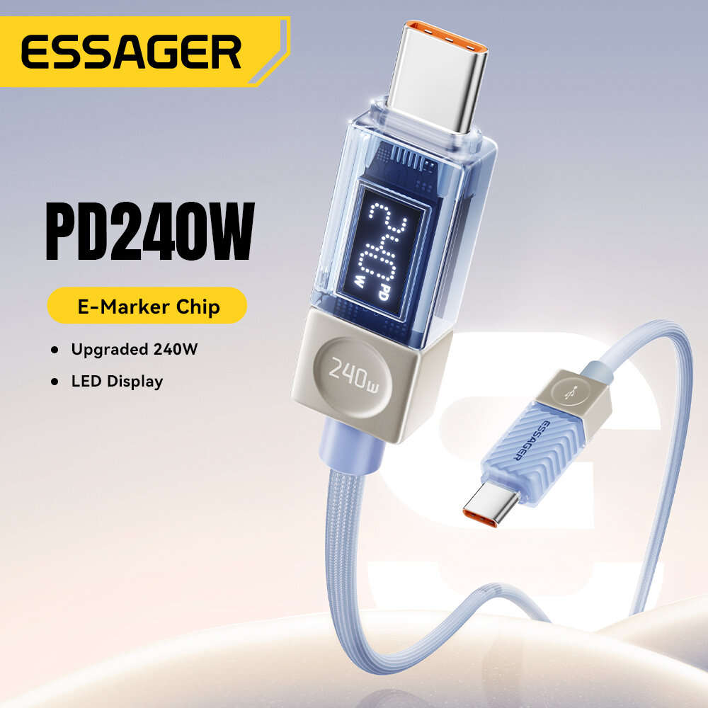 2M - ESSAGER ES-X76 5A 240W Type-C to Type-C Digital Display Cable QC PD SCP FSPFast Charging Data T