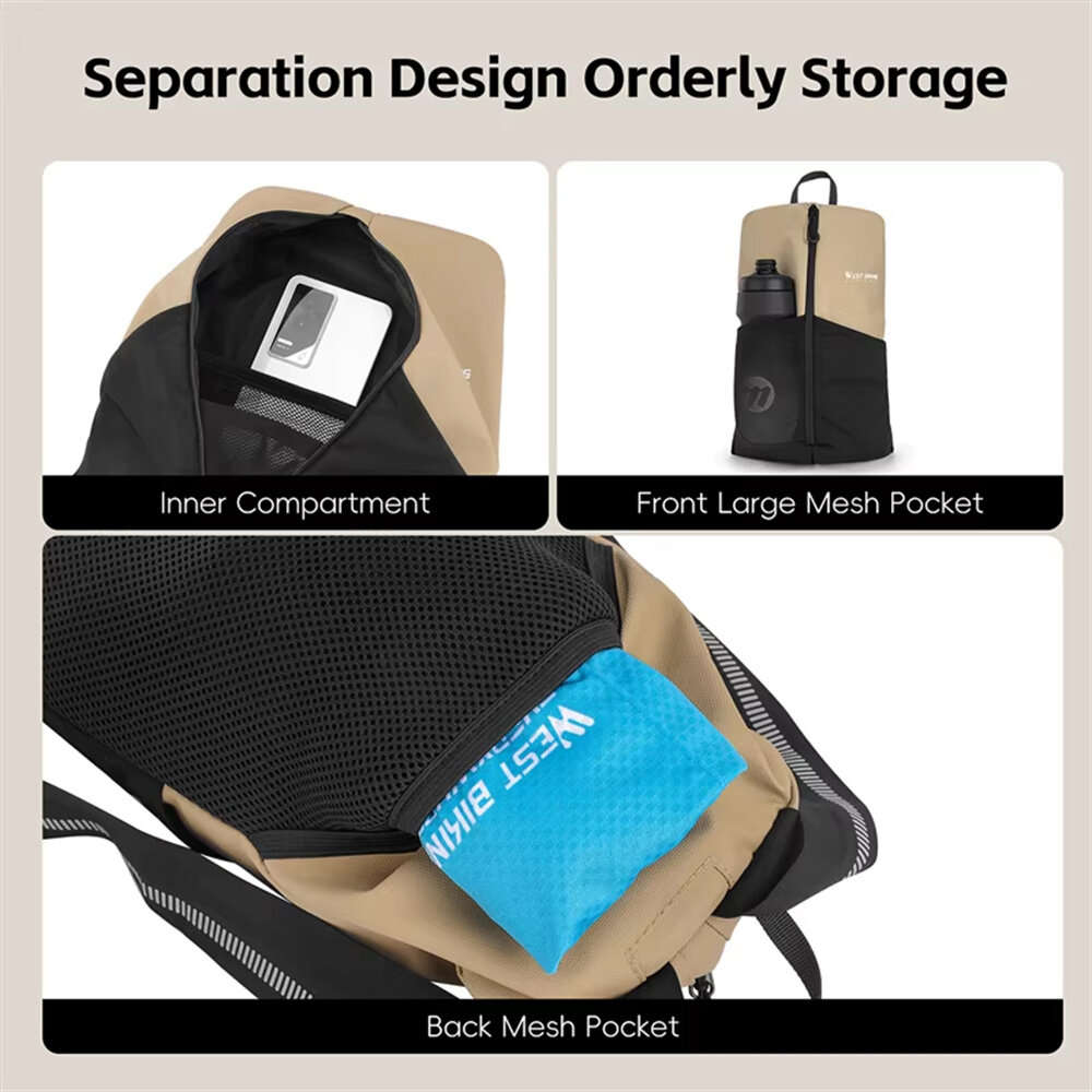 Khaki - WEST BIKING 3L Reflective Warning Cycling Backpack Comfort Fit Lightweight Breathable Portab