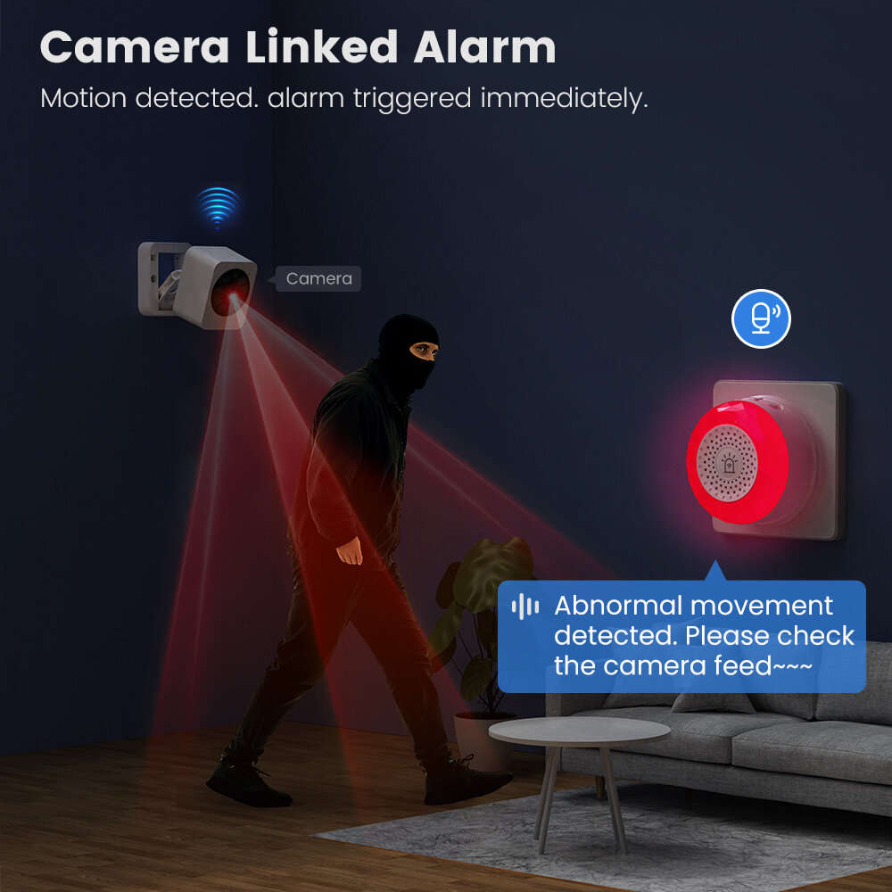 EU Plug - Tuya Zigbe Smart Water Leak Sensor Camara Linked Alarm Sound and Light Motion Sensor Vibra