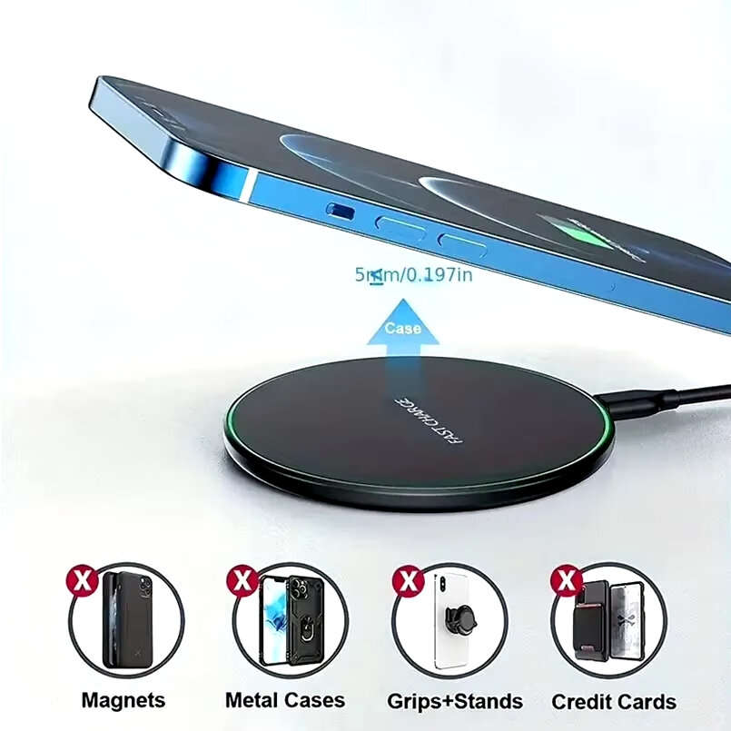 Black - 30W Wireless Charger Fast Wireless Charging Pad for Smart Phones for iPhone 16 15 14 13 Pro