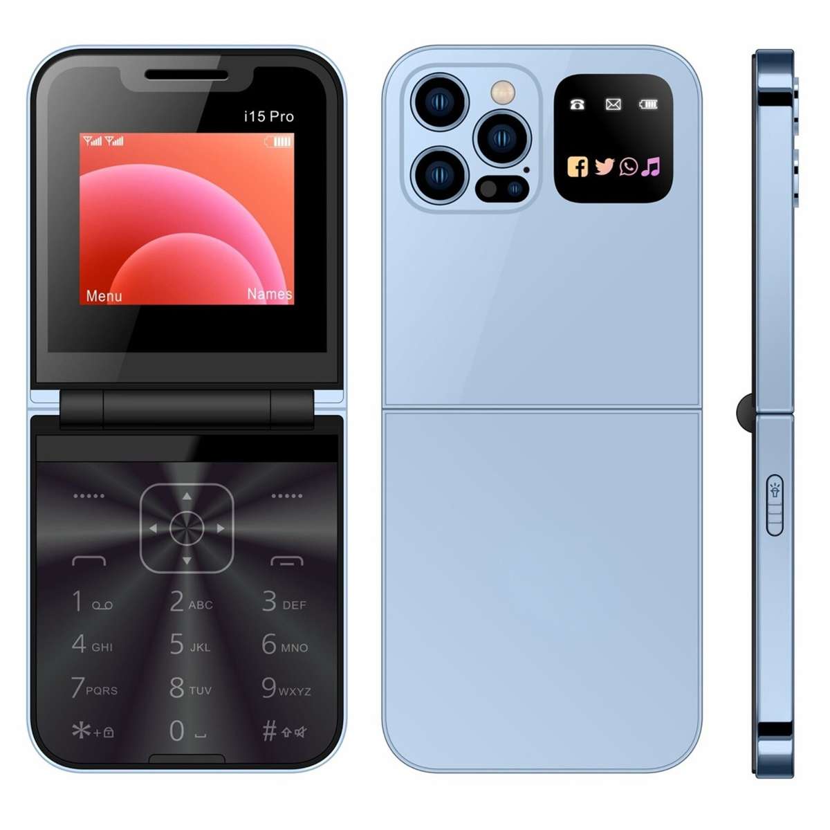 Black - i15 Pro Mini 2G GSM 2.4 Inch Dual SIM Card FM Big Buttons Speed LED Flashlight Foldable Flip