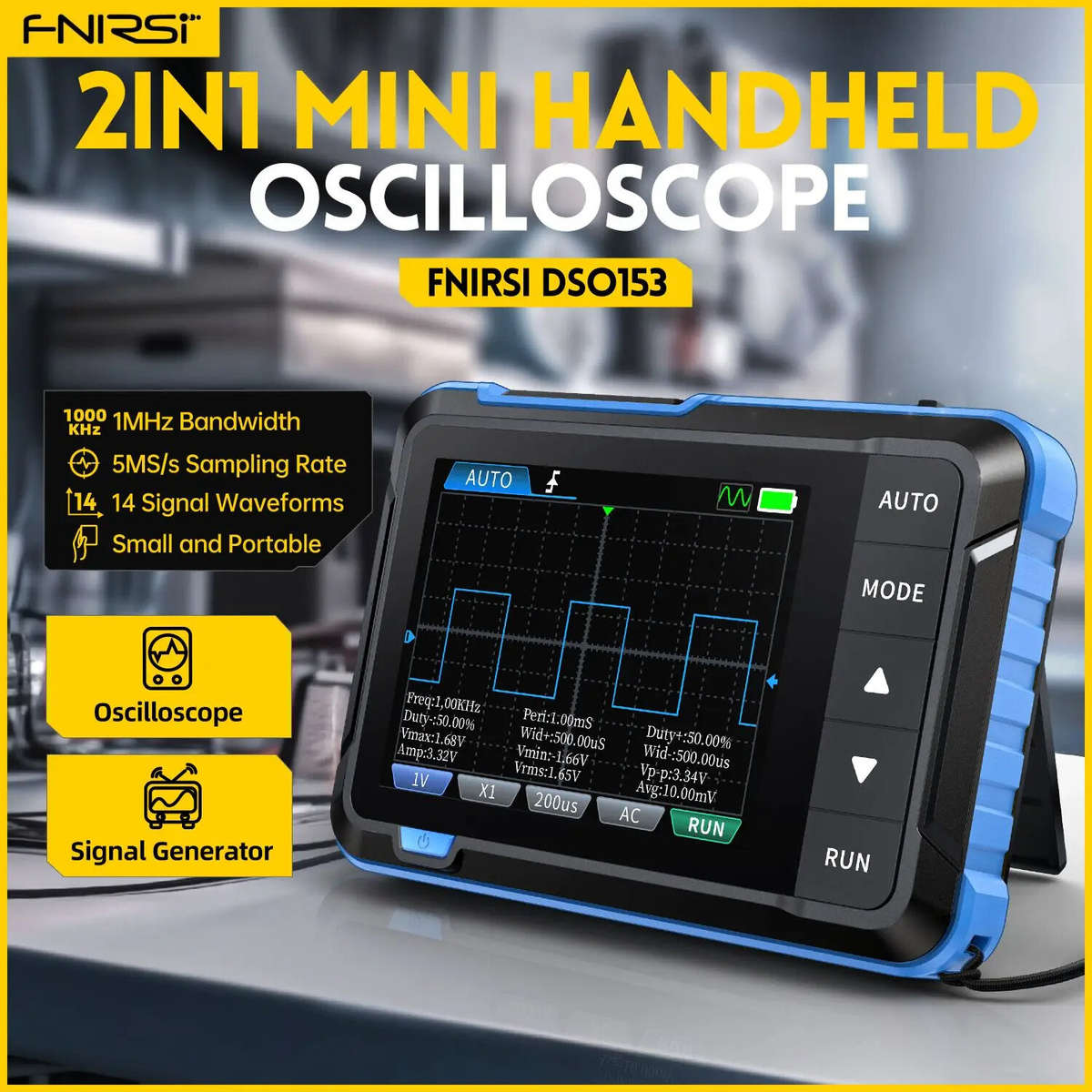 Upgrade - FNIRSI DSO153 Oscilloscope Signal Generator Oscope Meter 1M Bandwidth 5MS/s Sampling Rate