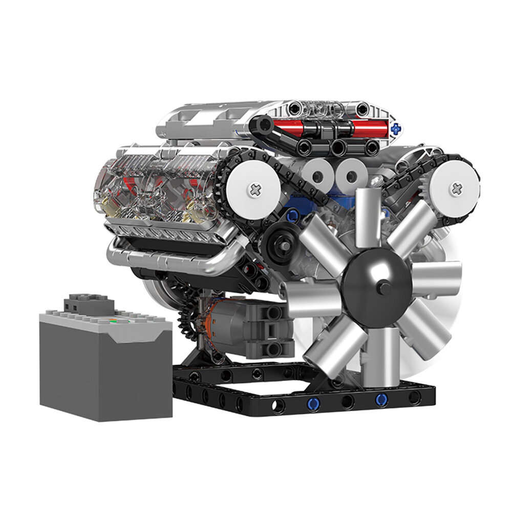 Silver - Mould King 10088 Technical Car Building Block MOC Motorized V8 Engine Model Brick Assembly
