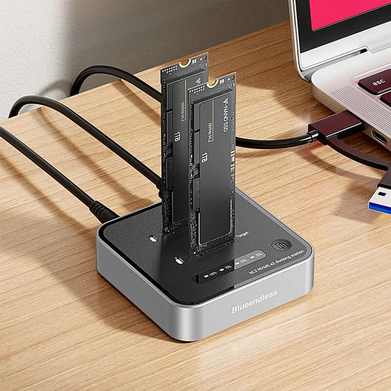 Grey - Blueendless SD08 Dual-Bay M.2 NVME SSD Clone M.2 NVme SSD Reader 20Gbps USB3.2 Type-C Offline