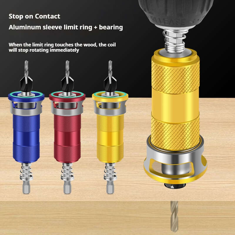 Yellow - Multifunctional Countersink Drill Bits Adjustable Depth Aluminum Limit Ring High Precision