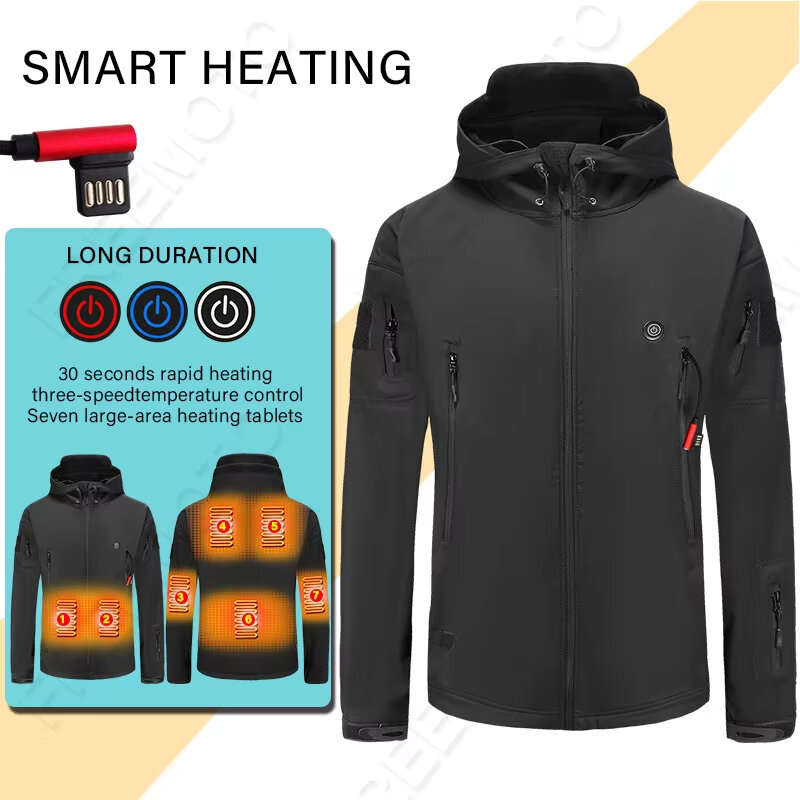 L - TENGOO Unisex Heated Jacket - 7 Heating Zones, 3-Level Temperature Control, Windbreaker Thermal,