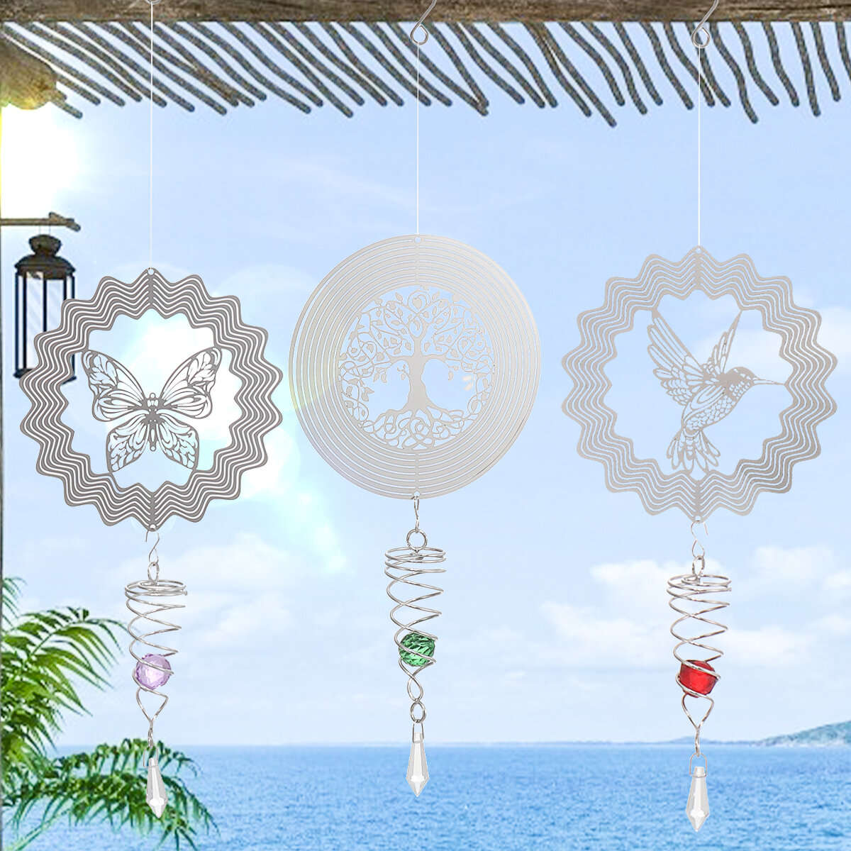 Butterfly - 3D Metal Wind Spinner Stainless Steel Rotating Metal Chimes Animal Pattern Stereo Wind C