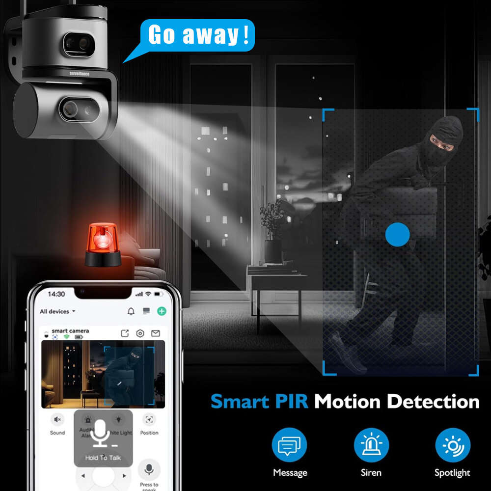 EU Plug - QD01 2MP+2MP HD WiFi PTZ Camera Dual lens Dual Screen IP Camera PIR Motion Detect Two-way