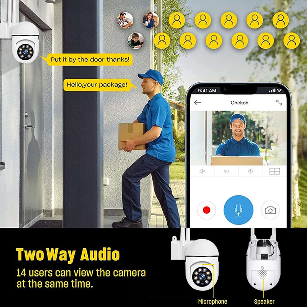 1080P PTZ Wifi IP Surveillance Camera Outdoor Two-way Audio Wireless Camera H.264 Audio