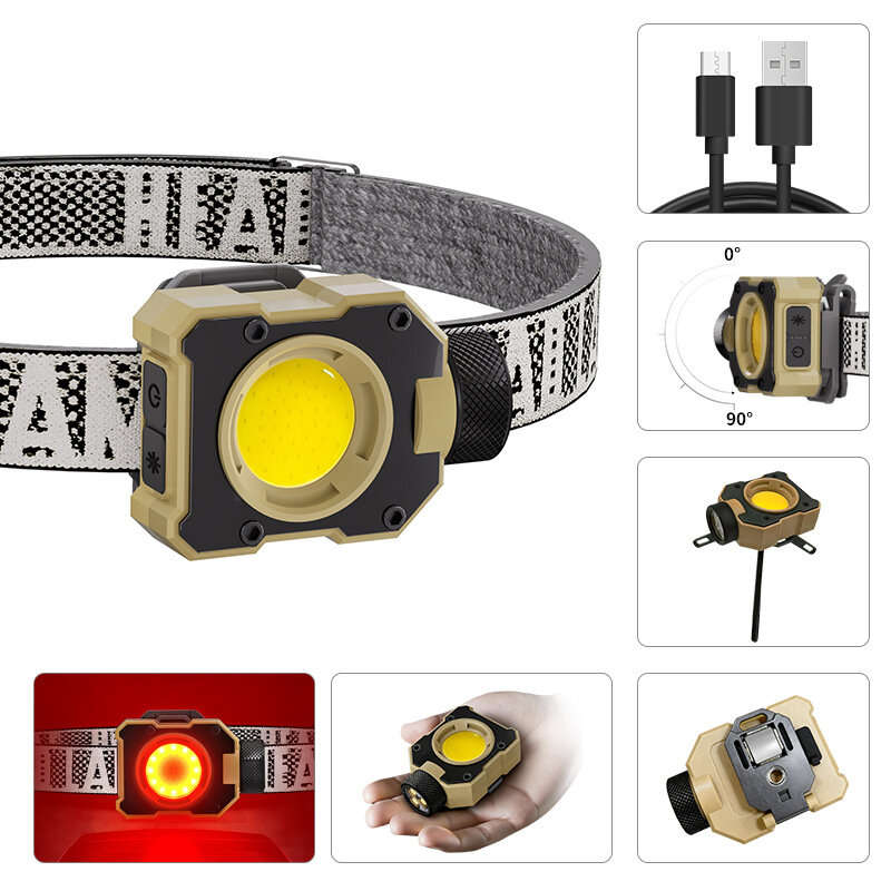W32 - Bikight Multifunctional COB Headlamp Magnetic Adjustable 90 Degree Type-C Rechargeable Red Lig