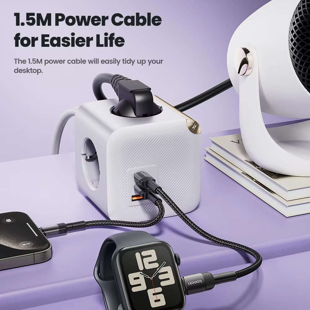 EU Plug - Toocki C27A Cube EU Socket 33W GaN Power Strip 7-in-1 USB-C Port 4000W 4AC Outlet 2USB-C 1