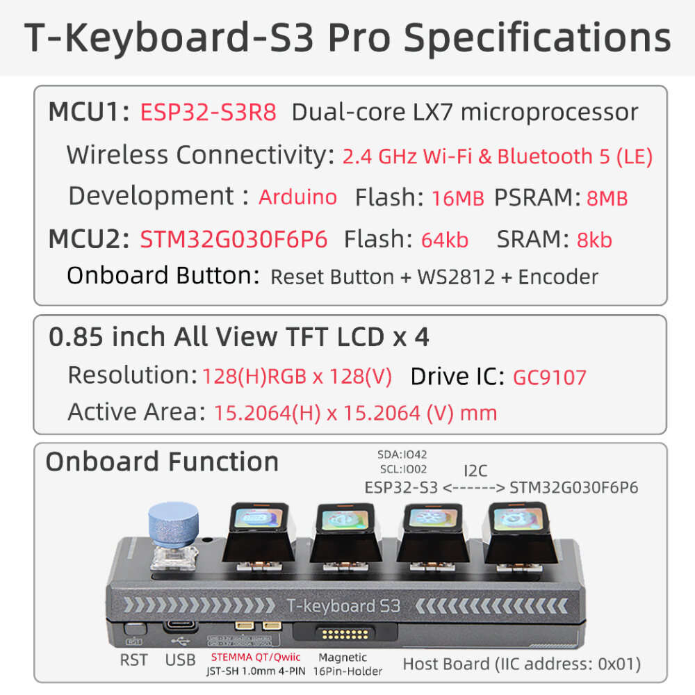 Host + Data cable - LILYGO T-Keyboard-S3 Pro ESP32-S3 STM32 Bluetooth 5 Wi-Fi Development Board Dual