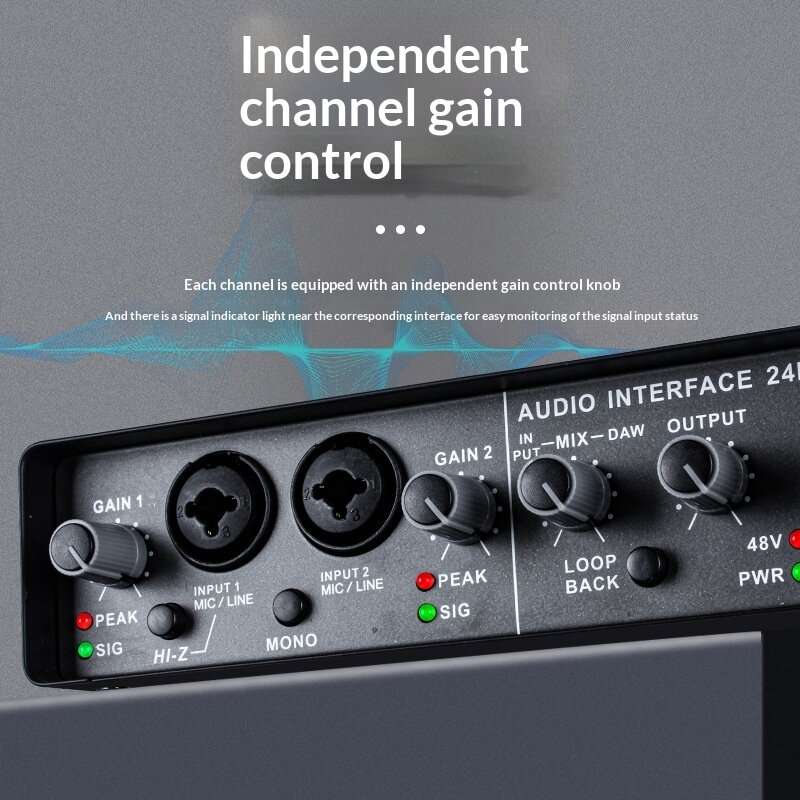 Black - Q-24 Computer Soundcard External USB Audio Interface 24 Bit/192kHz 2 In 4 Out Sound Card wit