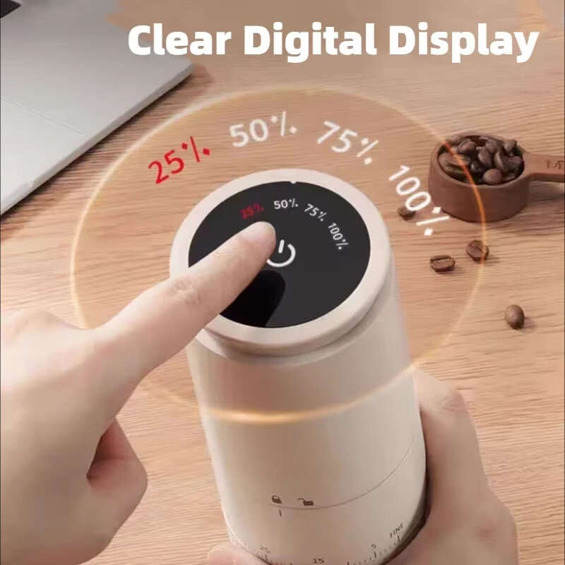 Black - 1500mAh Electric Coffee Grinder Ceramic Grinding Core Conical Coffee LED Touch Screen Burr G