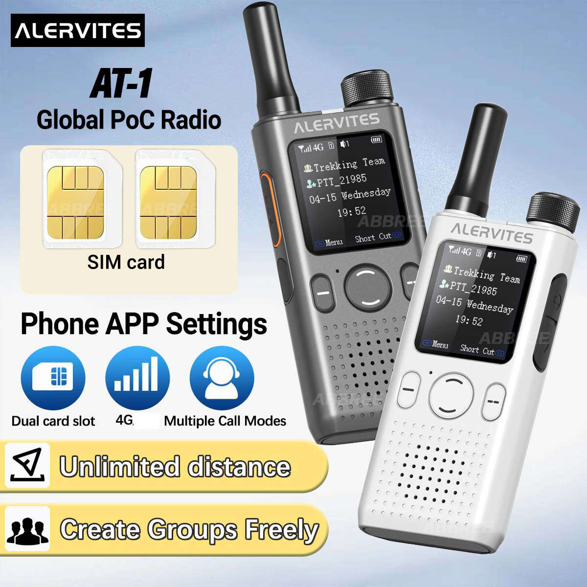 US Version - 2Pcs Baofeng AT1 POC Radio Create Groups Freely Global 4G Network Walkie Talkie Unlimit