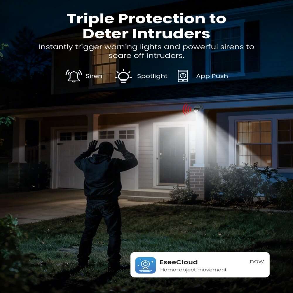 EU Plug - Hiseeu WHD308B 4K 8MP PTZ Camera Night Vision Motion Sensor Light and Sound Alarm IP66 Wat