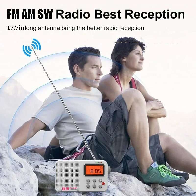 White - Portable AM FM SW Radio LCD Display DSP Technology 3W Speaker 60 Station Memory Alarm Clock