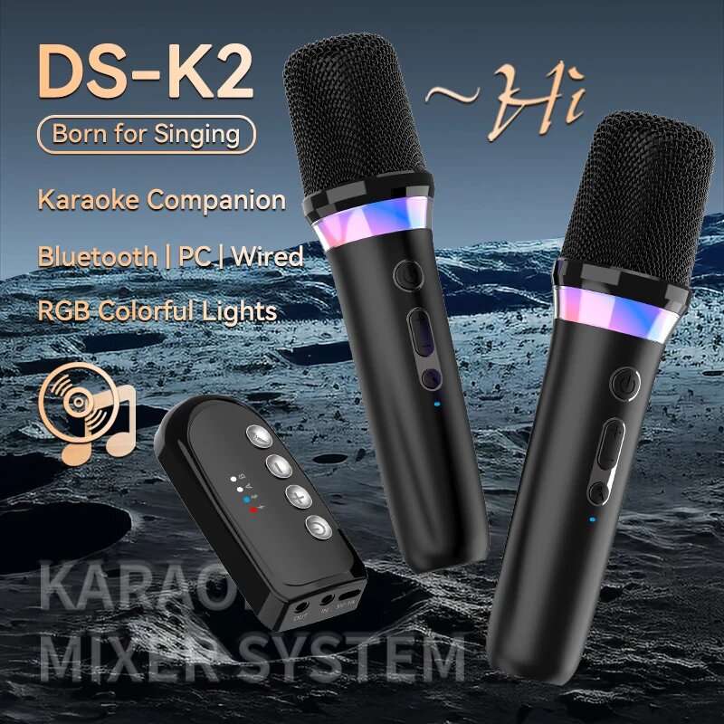 Black - Portable Wireless Karaoke Companion Dynamic Microphone DBL DS-K2 DSP Mixer System Bluetooth