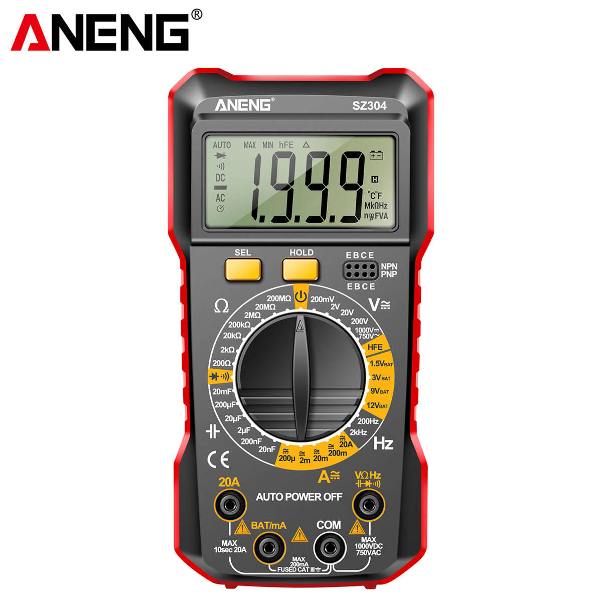 ANENG SZ304 Digital Multimeter, Durable ABS Body, Accurate Measurement of Voltage Current Resistance