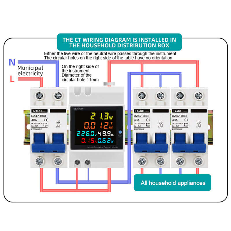 250-450V Internal Mutual Inductor - D52-2066 6-in-1 Digital Single Phase Energy Meter with LCD Displ