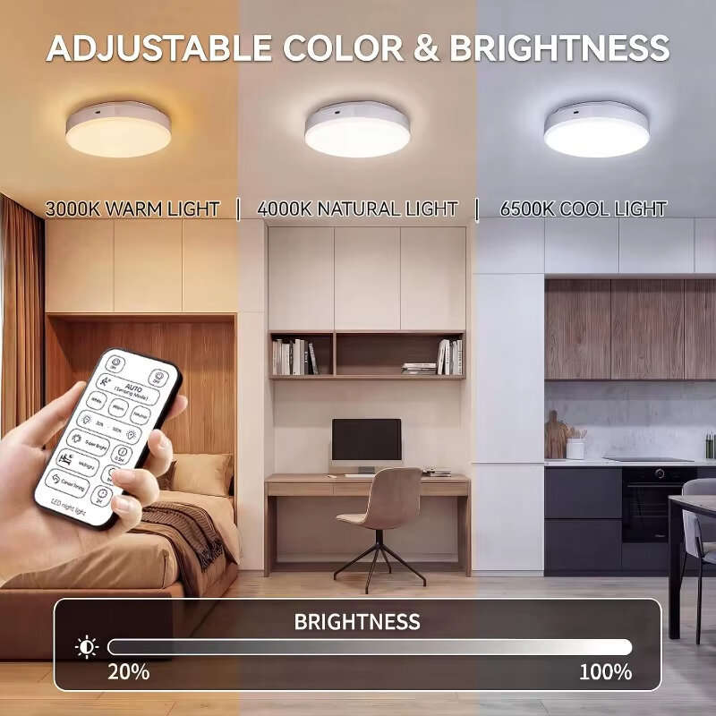 White - Elfeland Motion Sensor Rechargeable LED Ceiling Light 10000mAh 3 Colors Temperature Adjustab