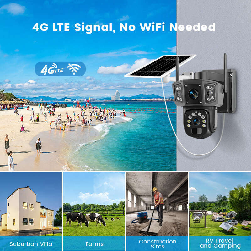 Wifi - V380 Pro 6MP WiFi Solar Powered Camera 4K PTZ Color Night Vision Auto Tracking PIR Motion IP6