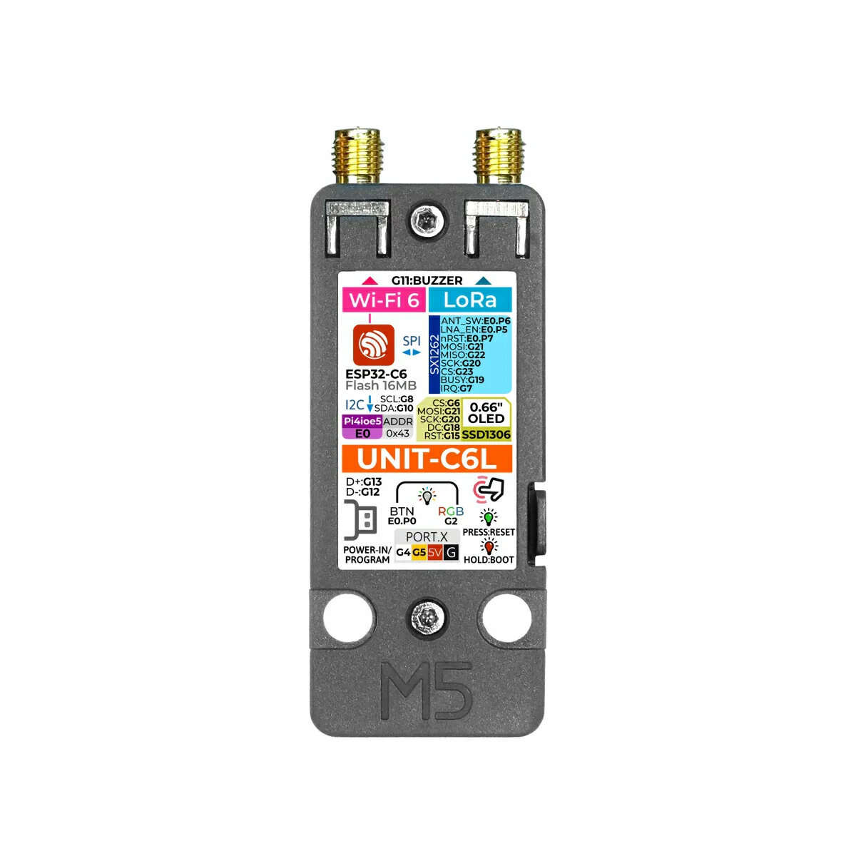 Unit C6L - M5Stack Unit C6L for Meshtastic LoRa Communication Module ESP32-C6 SX1262 WiFi 6 0.66 Inc