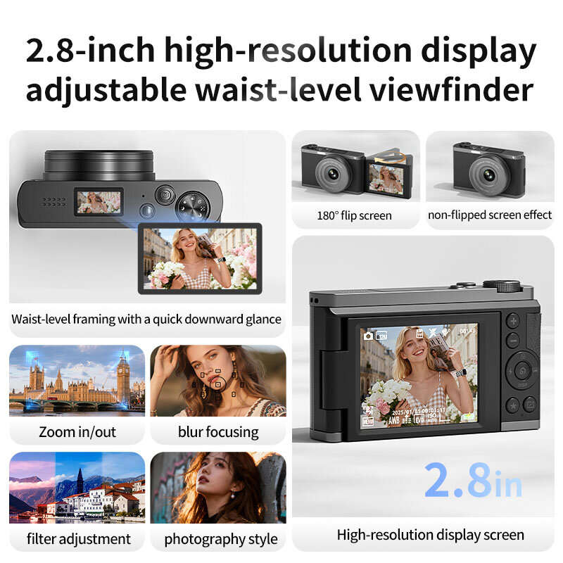 Lychee Pattern - DC203 12MP Waist-Level Digital Camera 4K Photo Video 28X Zoom Auto Focus Dual Scree