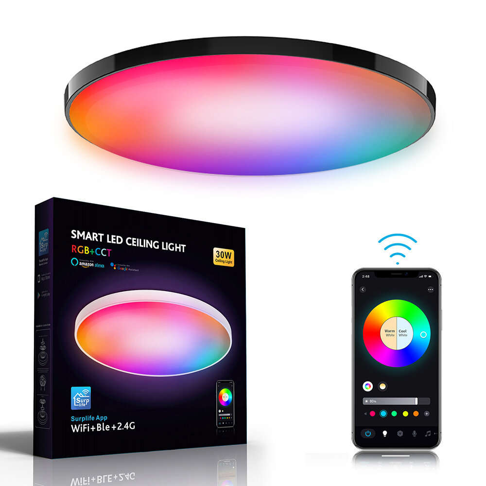 White - Elfeland 30W Smart RGB Ceiling Light with WiFi Bluetooth Remote Control Dimmable APP & Voice